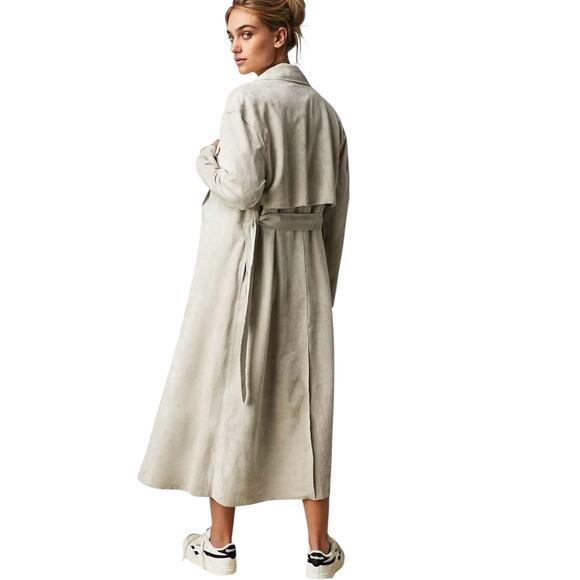 Free People Blank NYC Ice Chai Vegan Suede Trench Coat Size Medium $140 - Picture 3 of 10